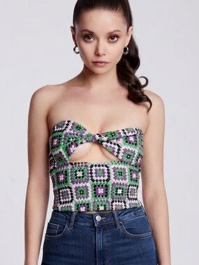 NWT NGOrder Polka Dot Patchwork Crochet Top Size 8